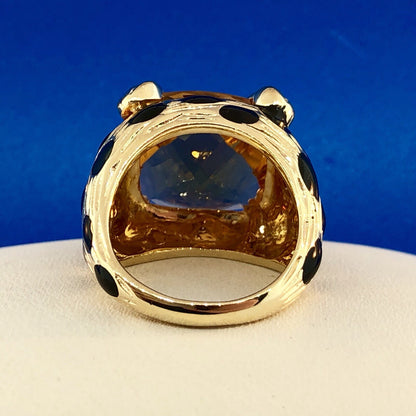 Retro Citra Trading CIT 14K Yellow Gold Citrine Black Enamel Statement Ring