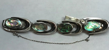 Vintage Artisan ND Sterling Silver 925 Abalone Shell Horse Shoe Link Bracelet