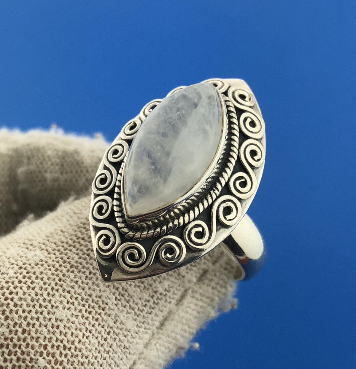 Designer D Paulus DP Sterling Silver Rainbow Moonstone Statement Cocktail Ring