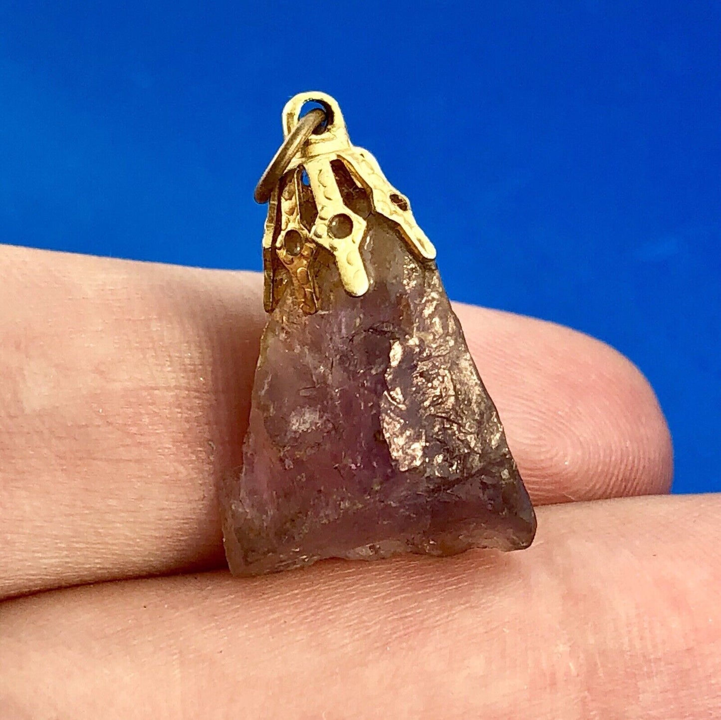 Vintage Gold Tone Filled Amethyst Chunk Stress Relief Inner Peace Charm Pendant