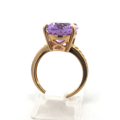 Vintage Designer SCBS 10K Yellow Gold Oval Amethyst Statement Cocktail Ring