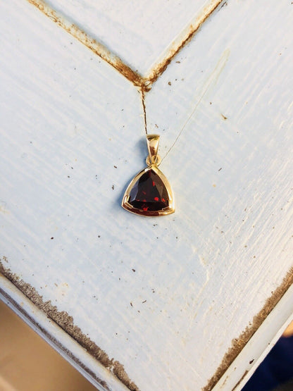 10K Yellow Gold Trillion Cut Garnet January Birthday Anniversary Pendant