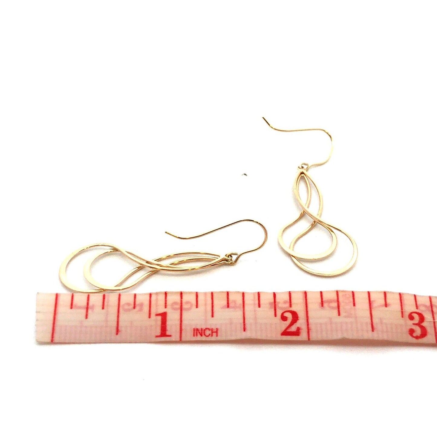 14K Yellow Gold Swirl Modernist Hook Dangle Earrings
