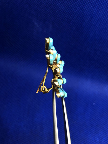 Mid Century HAR Gold-Toned Faux Turquoise Brooch Clip Earring Set