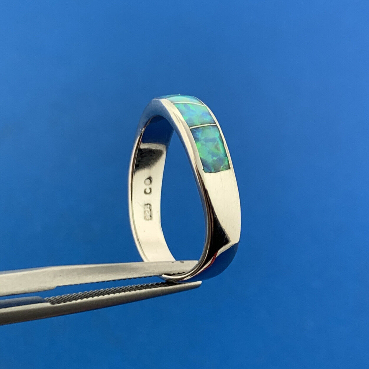 Designer 925 Sterling Silver Opal Inlay Stackable Band Ring