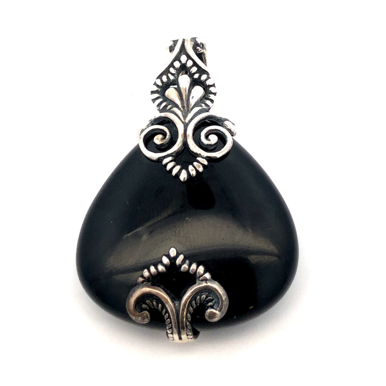 Carolyn Pollack R Moon 925 Sterling Silver Onyx Teardrop Scroll Enhancer Pendant