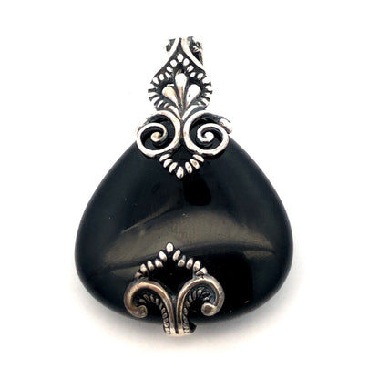 Carolyn Pollack R Moon 925 Sterling Silver Onyx Teardrop Scroll Enhancer Pendant