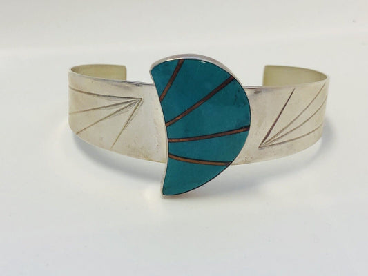 Jay King Desert Rose Trading 925 Sterling Silver Turquoise Inlay Cuff Bracelet