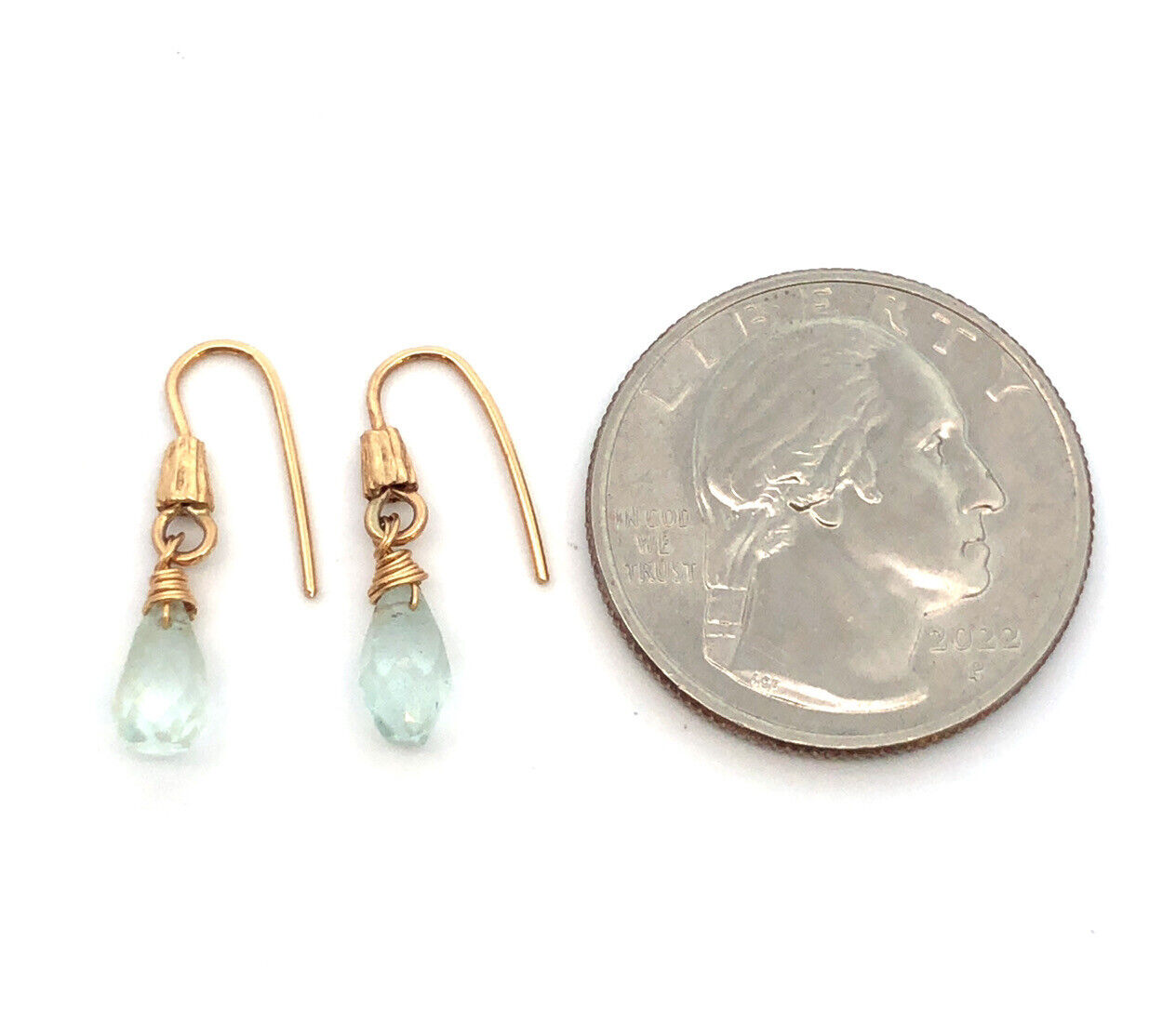 14k Yellow Gold Aquamarine Calming Soothing Dangle Hook Earrings