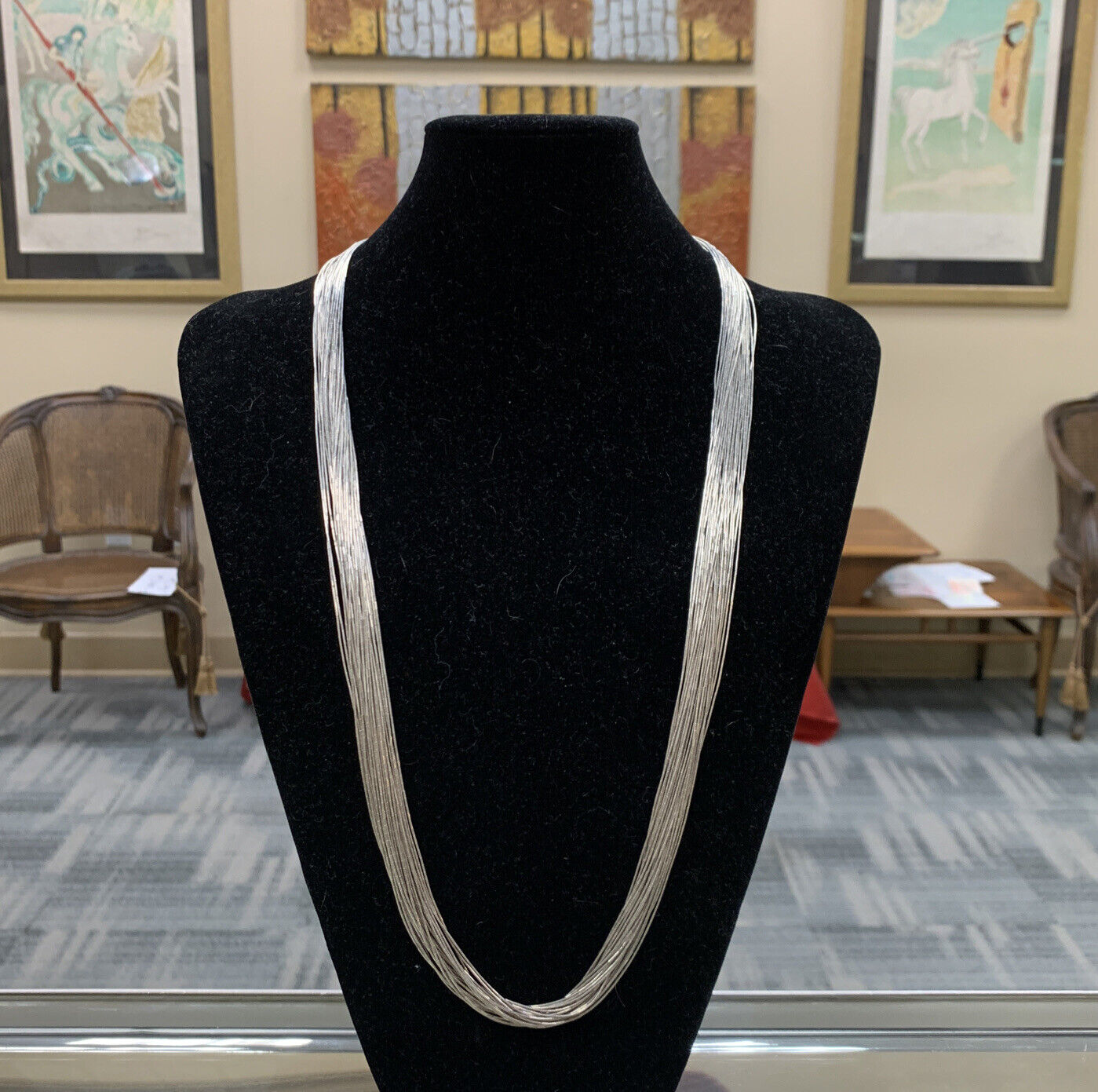 Native American 925 Sterling Silver 30 Strand Liquid Silver Statement Necklace