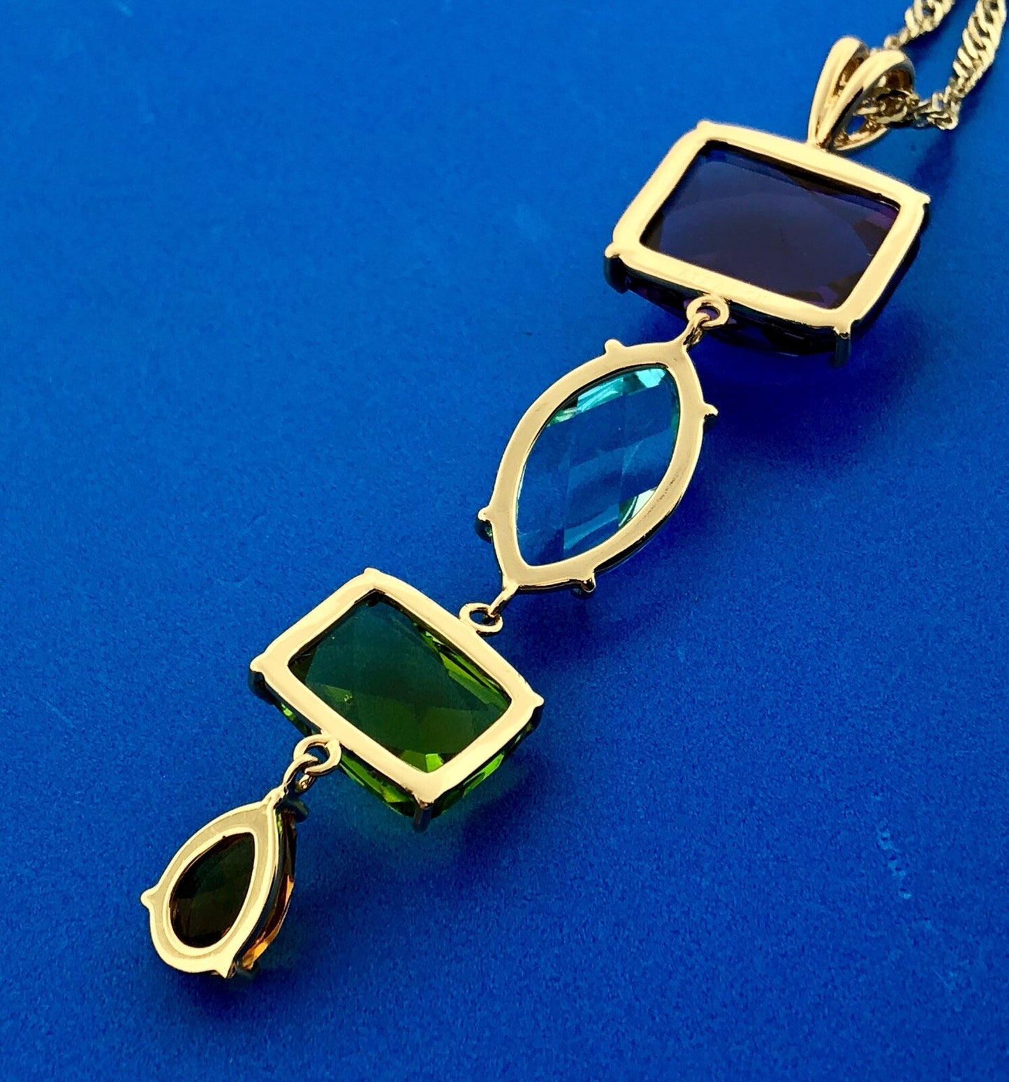 ATHRA 14K Gold Plated Purple Blue Green Orange Cubic Zirconia Drop Necklace NWT