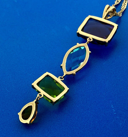 ATHRA 14K Gold Plated Purple Blue Green Orange Cubic Zirconia Drop Necklace NWT