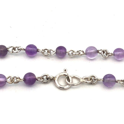 925 Sterling Silver Amethyst Beaded Pendant Necklace Lariat