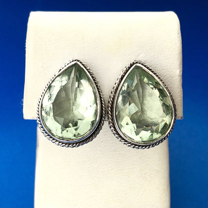 Retro 925 Sterling Silver Pear Pale Green Cubic Zirconia Statement Earrings