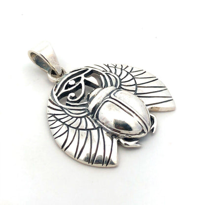 Estate 925 Sterling Silver Wings Of Isis Scarab Protection Amulet Pendant