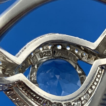 Stunning Sterling Silver Blue Topaz Solitaire CZ Accents December Occasion Ring