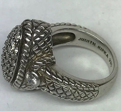 Judith Ripka JR Sterling Silver 925 Diamonique CZ Oval Textured Statement Ring