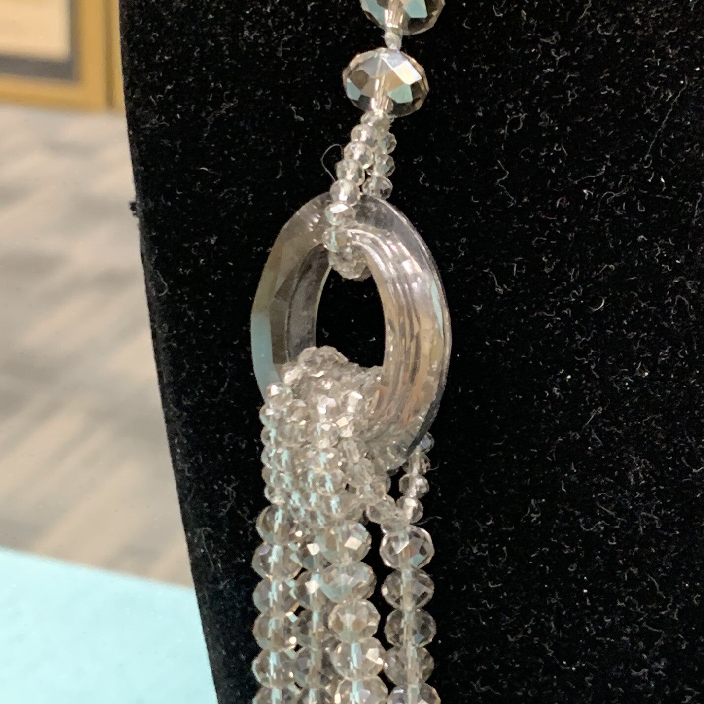 Vintage Silver Tone Roaring 20's Silver Faceted Crystal Layered Flapper Necklace