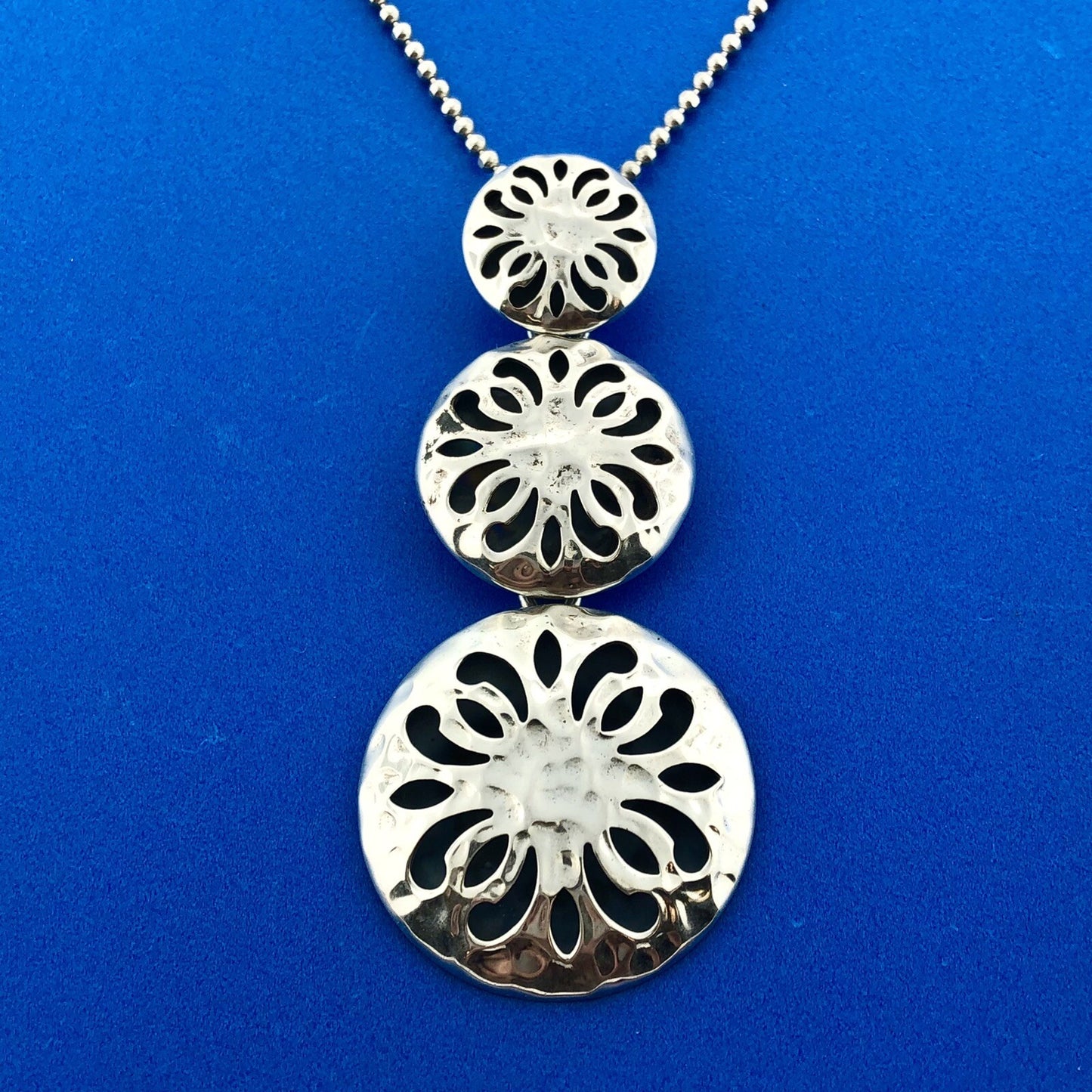 Designer ATI Sterling Silver 925 Floral Openwork Round Beaded Chain 18" Necklace