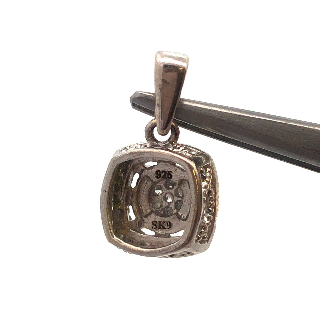 Designer 925 Sterling Silver Diamond Cluster Illusion Halo Setting Charm Pendant