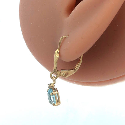 Designer ADL 10K Yellow Gold Oval Blue Topaz December Occasion Dangle Earrings
