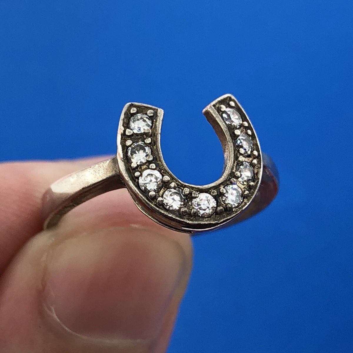 Designer Sterling Silver 925 Cubic Zirconia CZ Horseshoe Good Luck Fashion Ring