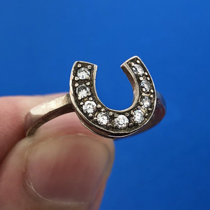 Designer Sterling Silver 925 Cubic Zirconia CZ Horseshoe Good Luck Fashion Ring