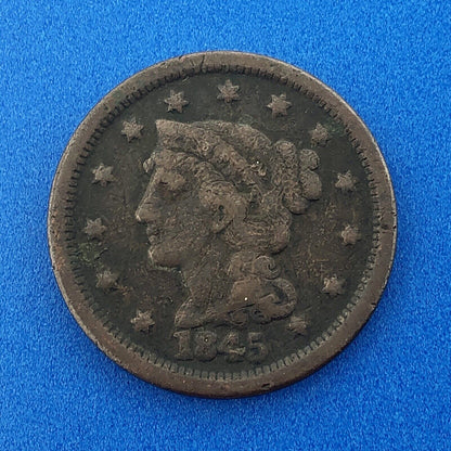 1845 Braided Hair Large Cent 1c Penny Philadelphia Mint Early American Copper