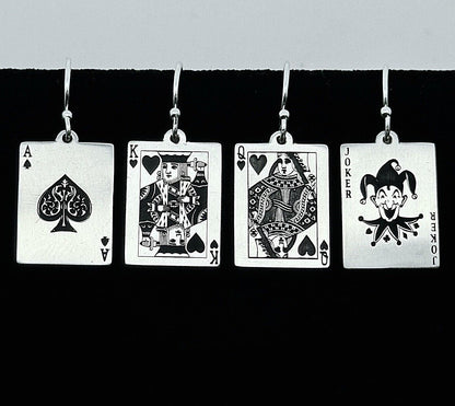 Custom Artisan Sterling Silver 925 Poker Playing Card Drop Dangle Earrings