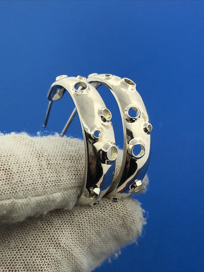 Spectacular 925 Sterling Silver Modernist Moon Crater Open Hoop Earrings