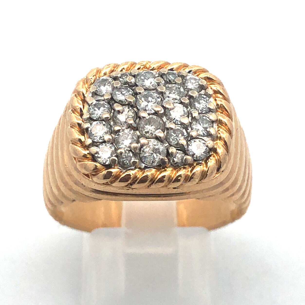 Estate Art Deco 14K Yellow Gold Unisex Diamond Cluster Statement Dome Ring