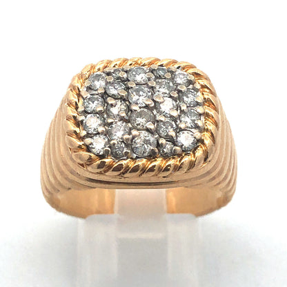 Estate Art Deco 14K Yellow Gold Unisex Diamond Cluster Statement Dome Ring