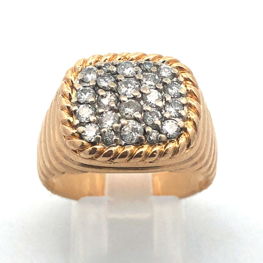 Estate Art Deco 14K Yellow Gold Unisex Diamond Cluster Statement Dome Ring