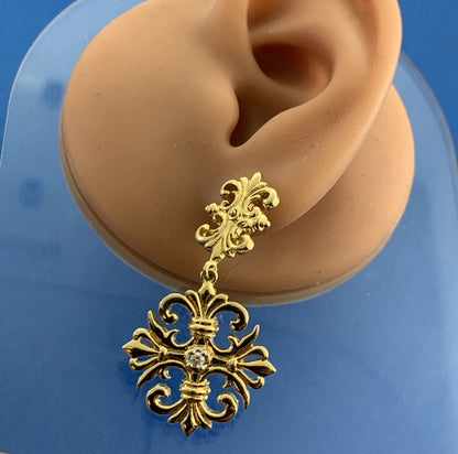 Designer 925 Sterling Silver Vermeil Diamond Scroll Drop Dangle Earrings