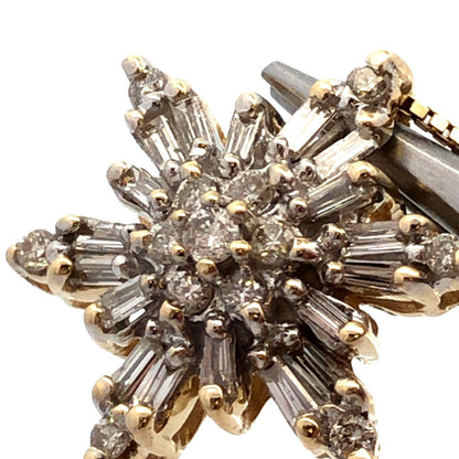Designer AOL 14K Yellow Gold Baguette Diamond Cluster Snowflake Pendant Necklace