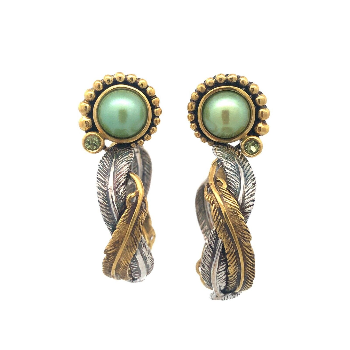 Designer Dream 925 Sterling Silver Bronze Peridot Feather Hoop Earrings