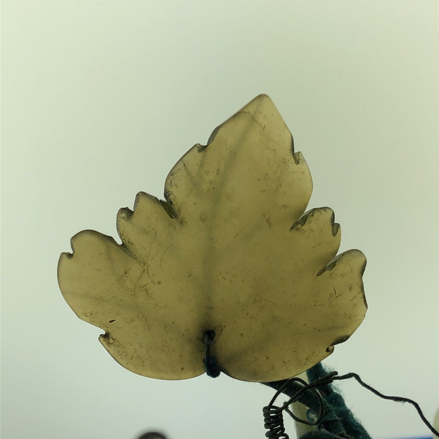 Mid Century Green Jade Hand Carved Leaves Large Long Grape Cluster Decorative