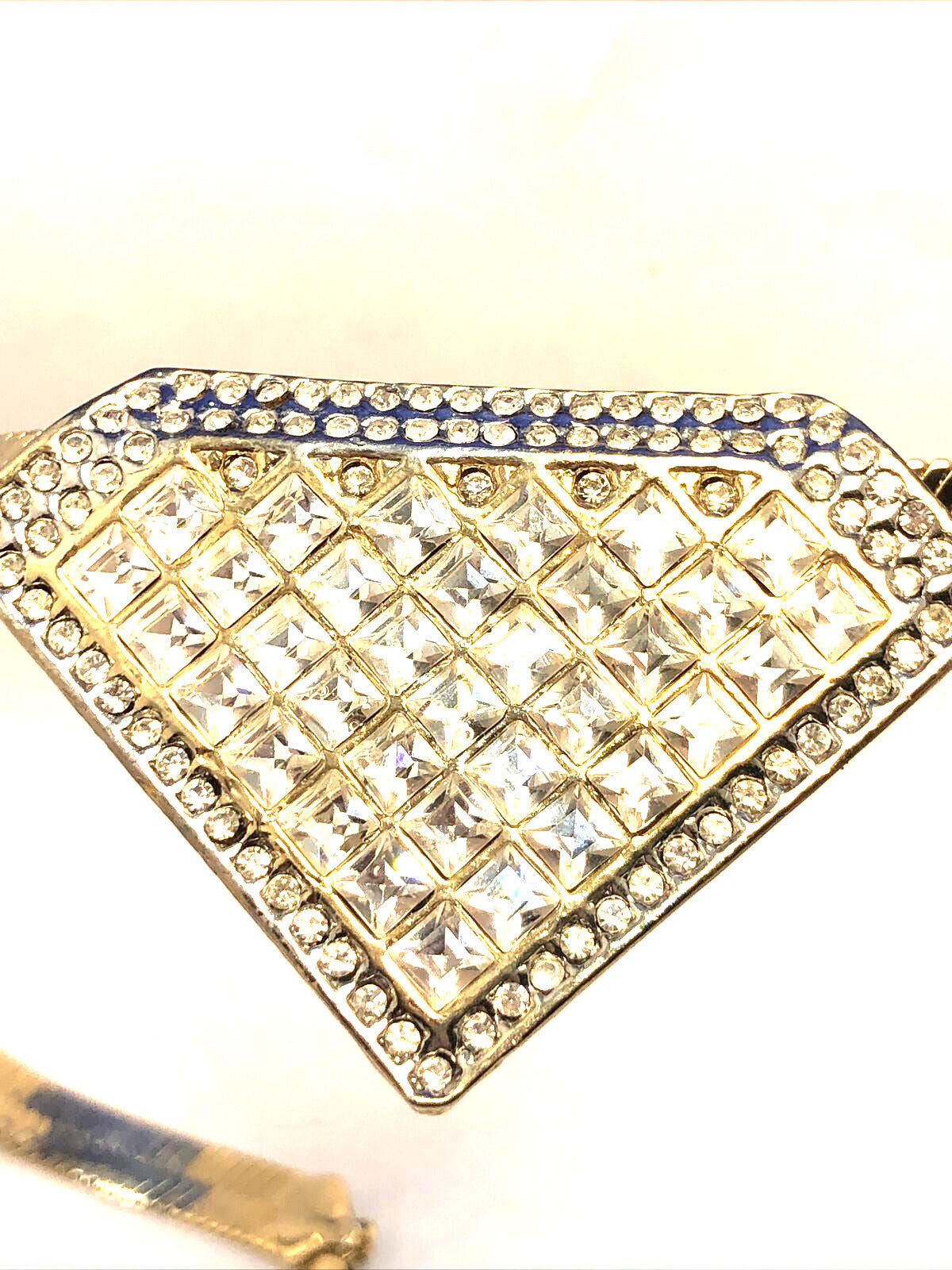 Runway Couture Gold Tone Rhinestone Herringbone Statement Collar Necklace