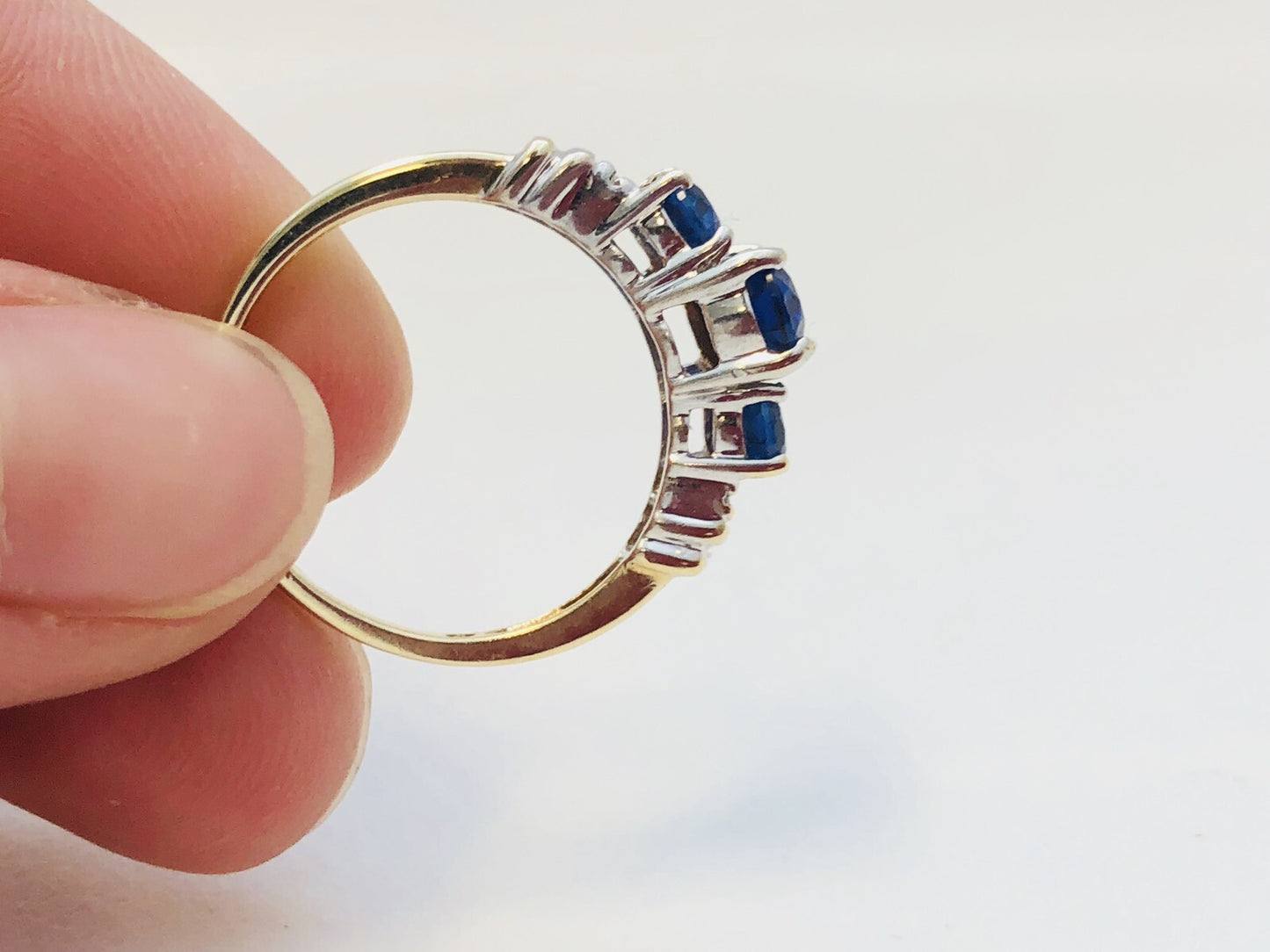 Designer JML 10K Yellow Gold Oval Tanzanite Trio Diamond Engagement Promise Ring