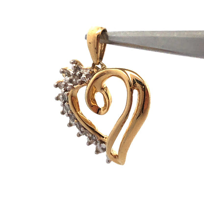 10K Yellow Gold Diamond Heart Anniversary Promise Sweetheart Drop Pendant