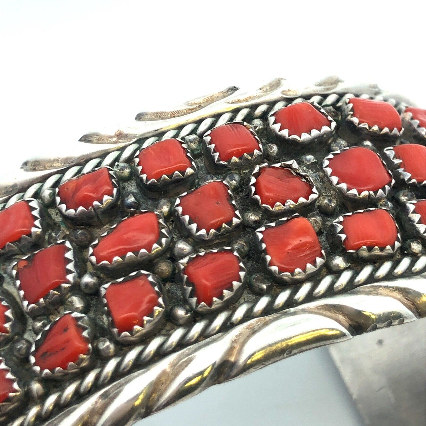 Melvin Chee Navajo 925 Sterling Silver Red Coral Statement Open Cuff Bracelet