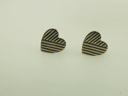 Retired Mignon Faget 14K Yellow Gold Sterling Silver Hard Hearts Stud Earrings