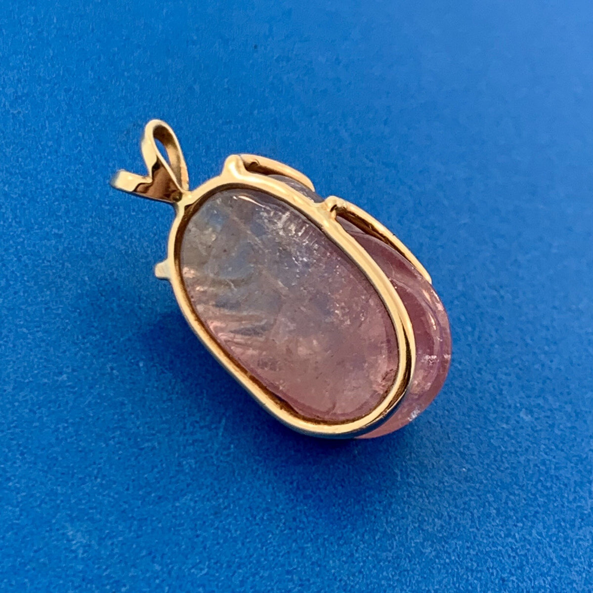 Artisan 14K Yellow Gold Carved Pink Tourmaline Self Love Chakra Amulet Pendant