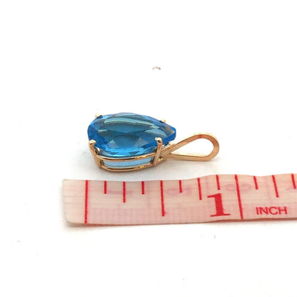 14K Yellow Gold Pear Cut London Blue Topaz December Anniversary Pendant