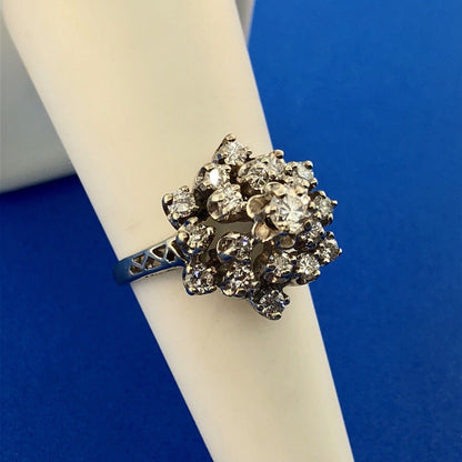 Estate 14K White Gold Diamond Star Cluster Princess Style Cocktail Ring