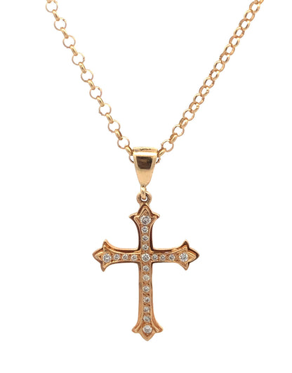 Designer KGJ 14K Yellow Gold Round Diamond Cross Pendant Chain Necklace