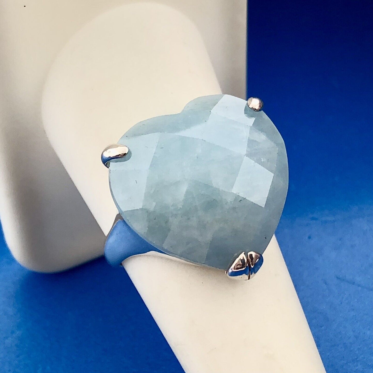 Designer GSJ 925 Sterling Silver Blue Aventurine Faceted Heart Statement Ring