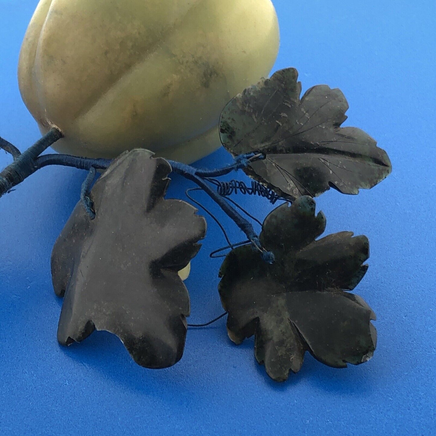 Mid Century Hand Carved Jade Gourd Mirliton Pear Fruit With Leaves