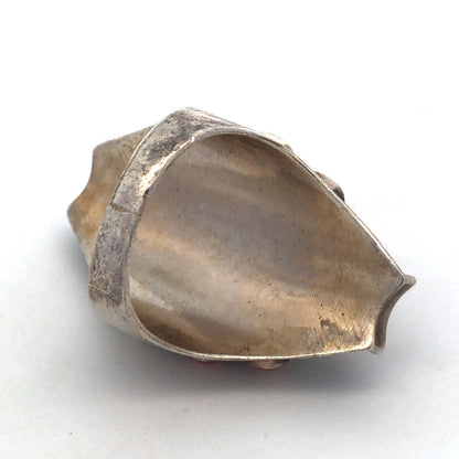 Old Pawn Unsigned 925 Sterling Silver Turquoise Coral Statement Finger Ring