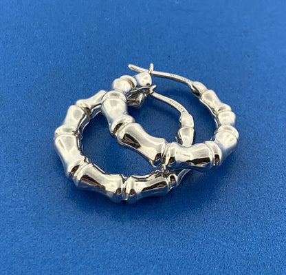 Designer ARR Turkey 14K White Gold Bamboo Design Elegant Hoop Earrings